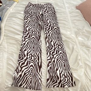brown and white zebra pants